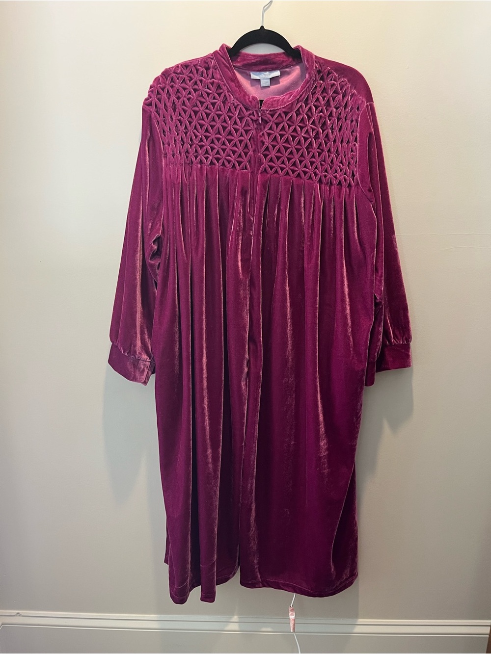 Only Necessities Velvet Smocked Yoke Robe Pockets Deep Pink  Sz 3X Y2K Lounger